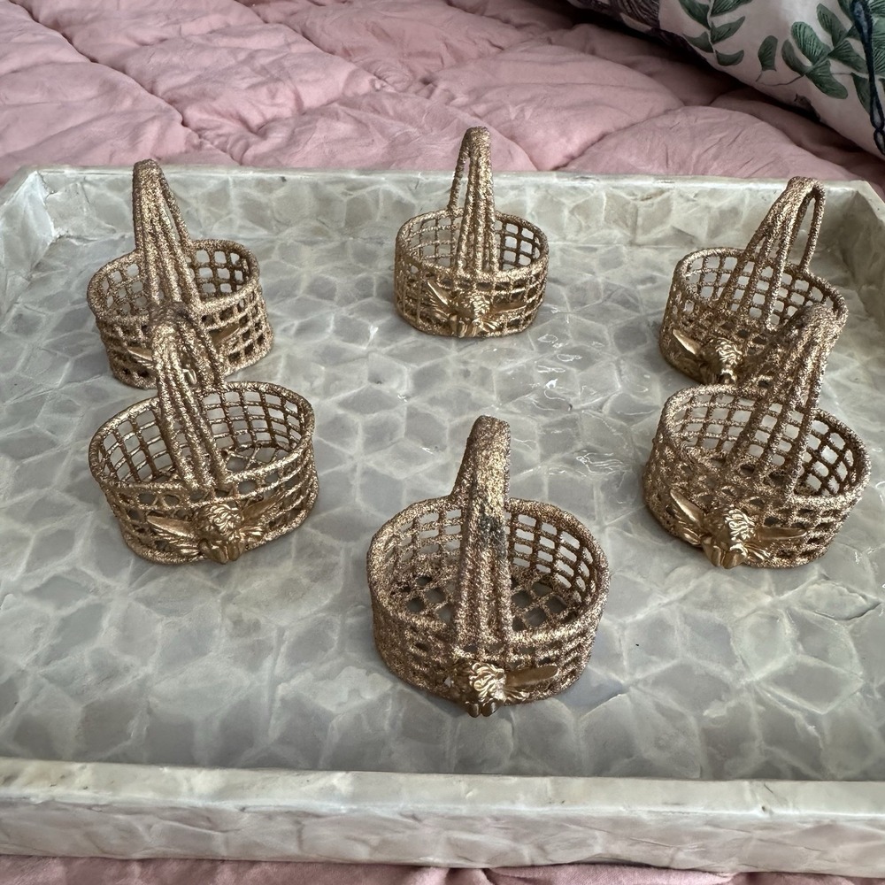 Gold Painted Napkin Ring Baskets With Cherub